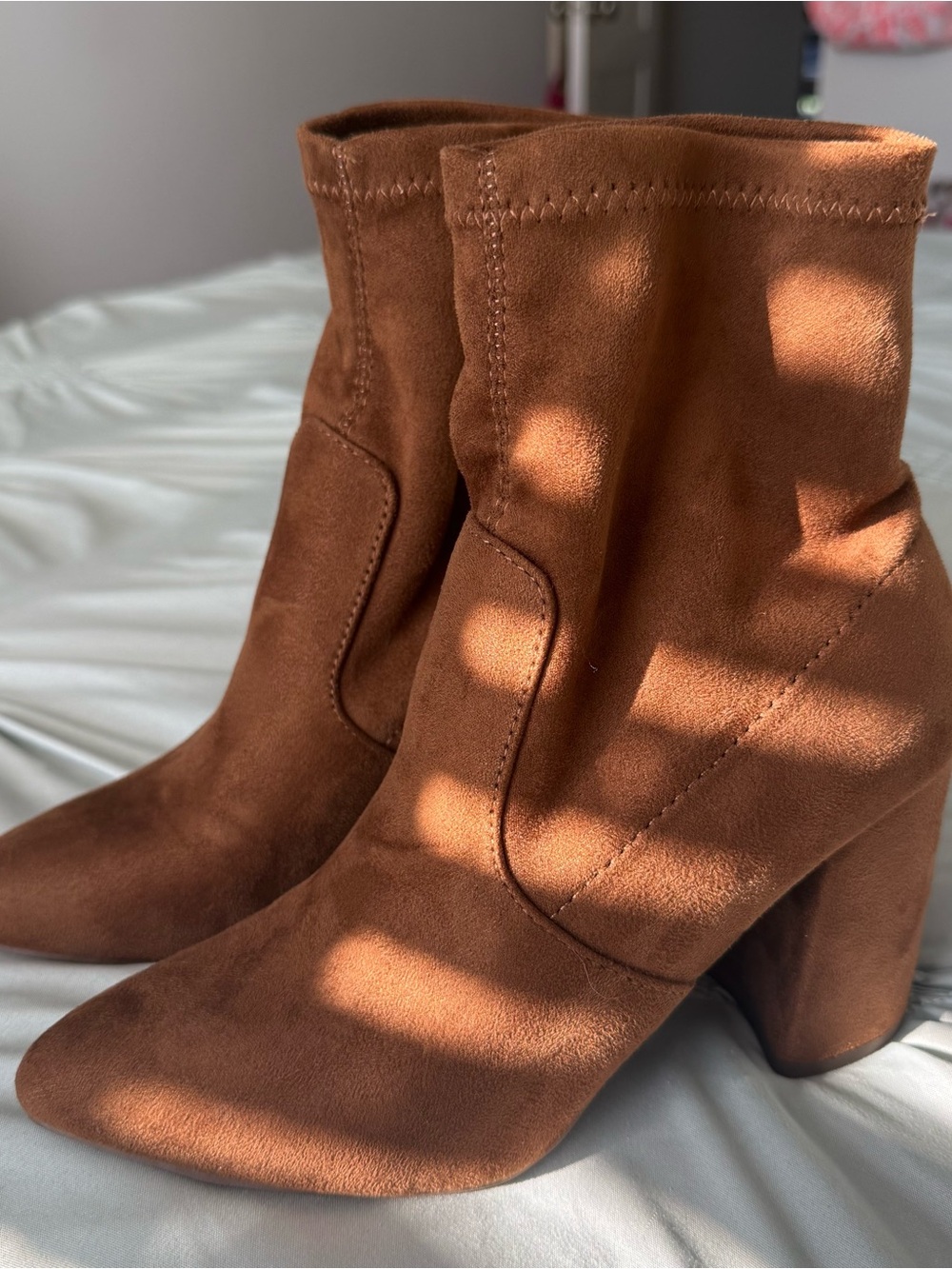 Suede Mid-Heel Ankle Booties